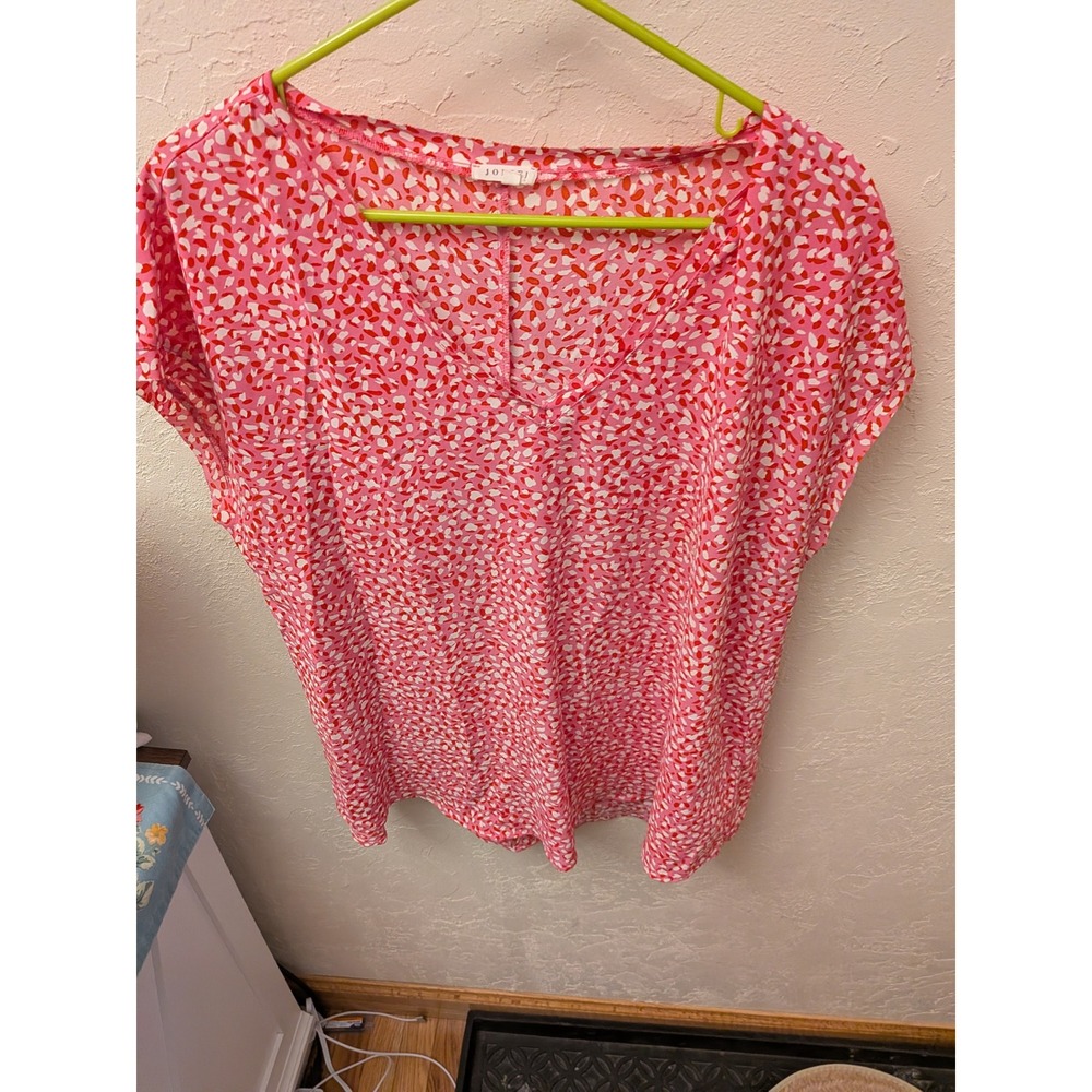 Jodifi Pink Orange Abstract Pebble Print V-Neck Short Sleeve Blouse Large